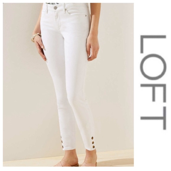 NWT White “Slim Pocket” Button Cuff Skinny Jeans  { Loft } - Picture 2 of 14